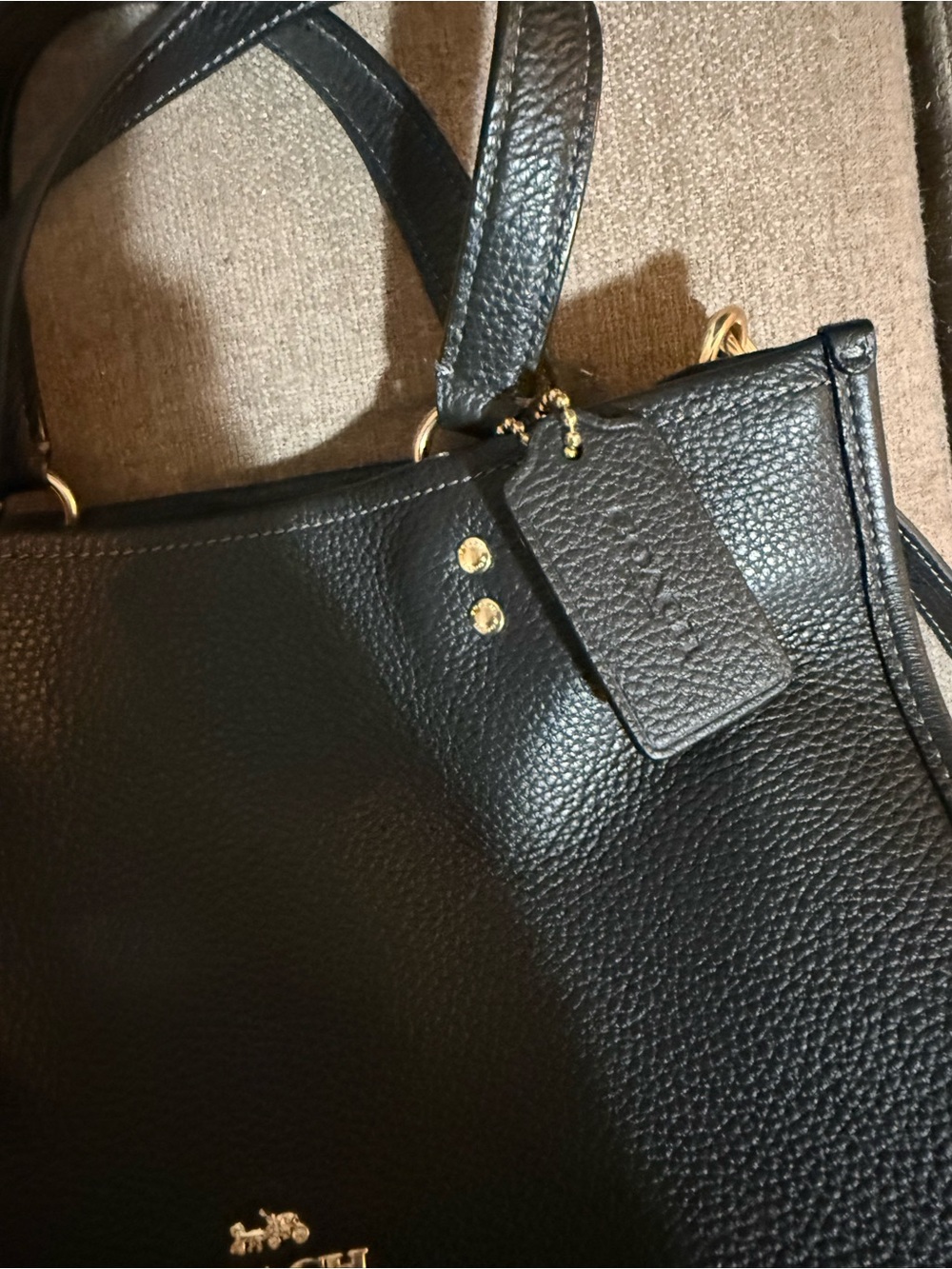 Coach Black Pebbled Leather Satchel with Gold Hardware and Crossbody Strap - Picture 3 of 13